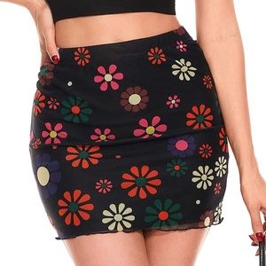 VERDUSA WOMENS FLORAL MEESH BODYCON MINI SKIRT, SIZE SMALL, MULTICOLOR